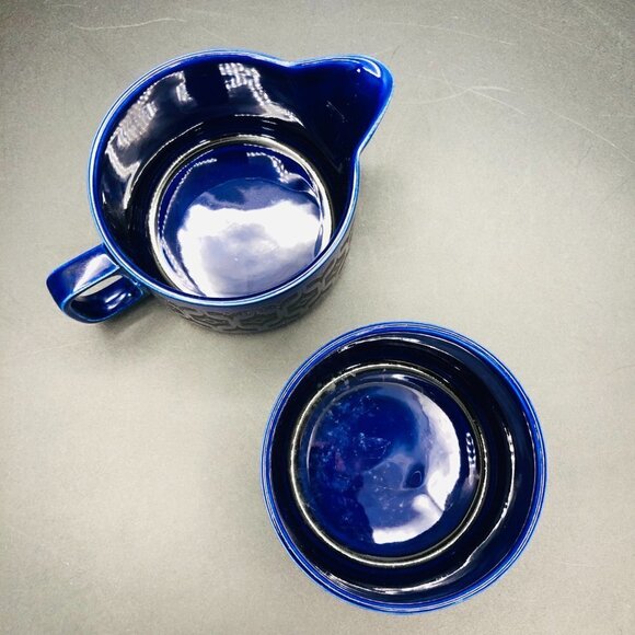 Vintage Hornsea Midnight Blue Heirloom Creamer Open Sugar Set Midcentury Kitchen - Picture 3 of 10